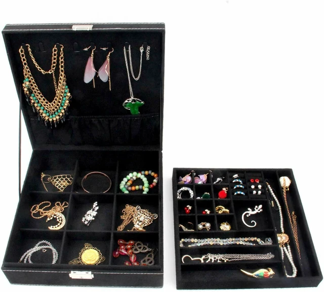 Alt view image 7 of 7 - Two-Layer Lint Large Jewelry Box Organizer Display Storage case with Lock