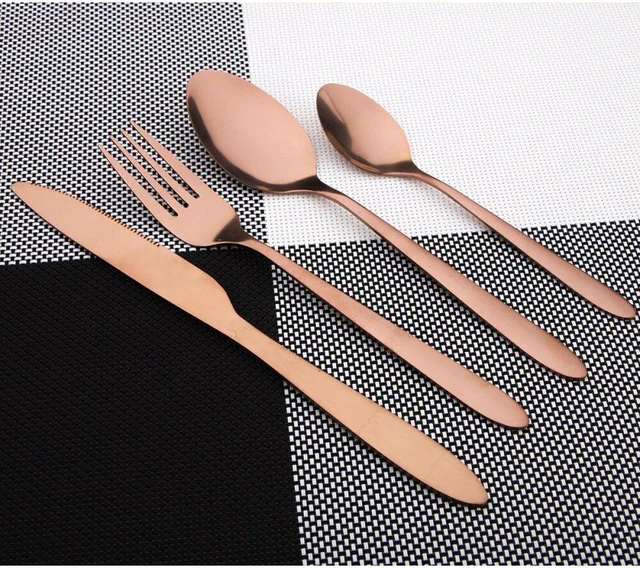 Alt view image 2 of 6 - 4Pcs Flatware Rainbow Dinnerware Stainless Steel Tableware Set Fork Spoon Knife(Rose Gold)