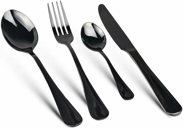 Alt view image 2 of 7 - 4Pcs Flatware Rainbow Dinnerware Stainless Steel Tableware Set Fork Spoon Knife(Black)