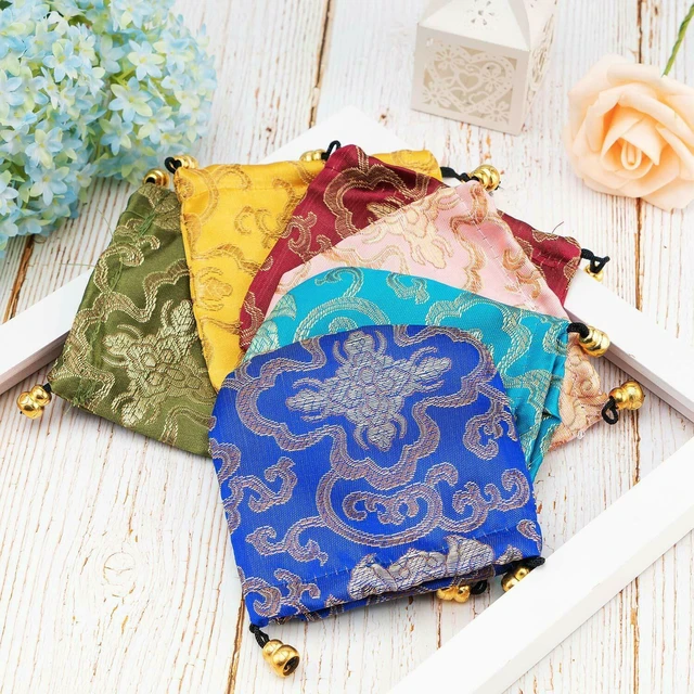 Alt view image 7 of 7 - Silk Brocade Jewelry Pouch Bag Drawstring Coin Purse Gift Bag Value Set( 16 Pouches)