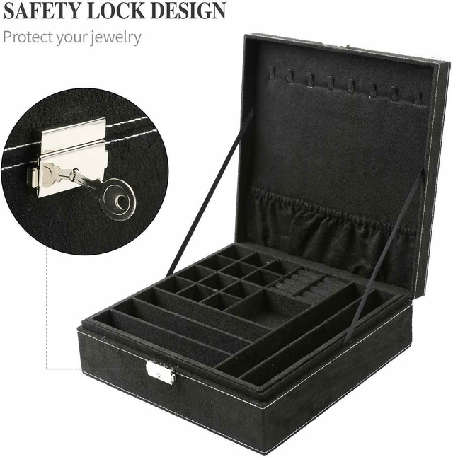 Alt view image 3 of 7 - Two-Layer Lint Large Jewelry Box Organizer Display Storage case with Lock