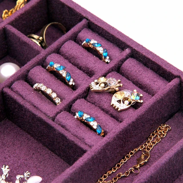 Alt view image 4 of 7 - Two-Layer Lint Large Jewelry Box Organizer Display Storage case with Lock