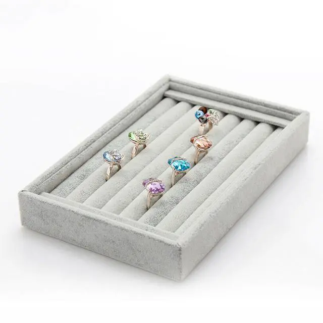 Alt view image 3 of 4 - 2 Pack Velvet Jewelry Ring Display Organizer Tray Holder Earring Storage Case
