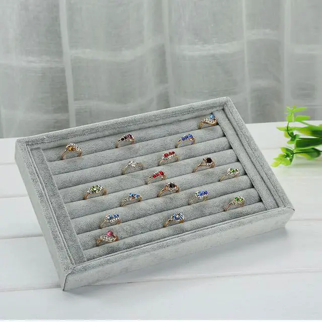 Alt view image 4 of 4 - 2 Pack Velvet Jewelry Ring Display Organizer Tray Holder Earring Storage Case