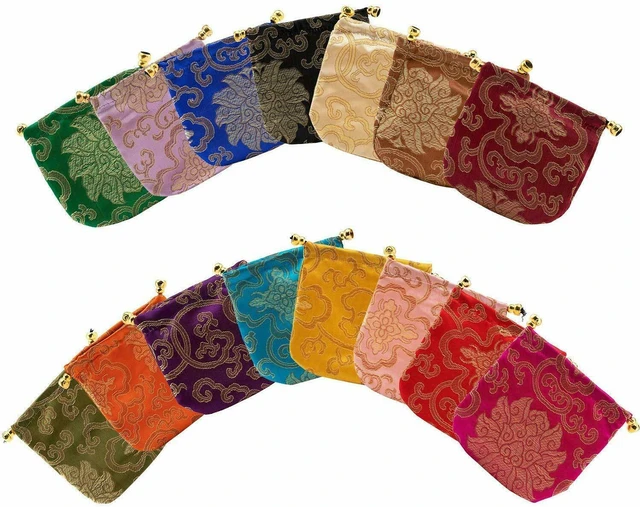 Alt view image 3 of 7 - Silk Brocade Jewelry Pouch Bag Drawstring Coin Purse Gift Bag Value Set( 16 Pouches)