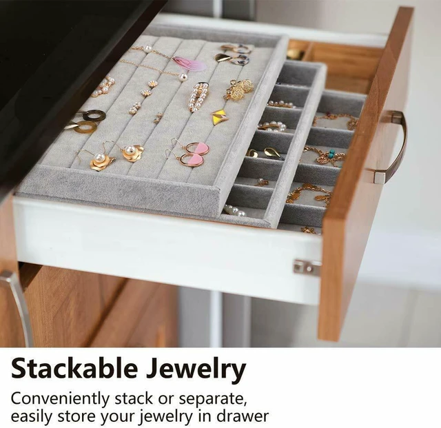 Alt view image 3 of 7 - 4 Pack Stackable Velvet Jewelry Trays Organizer Storage Drawer Display Trays