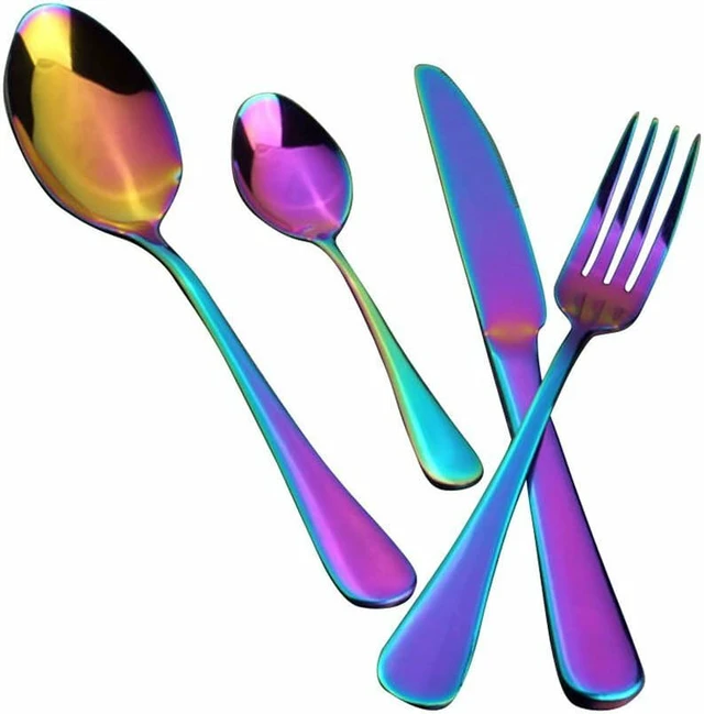Alt view image 2 of 6 - 4Pcs Flatware Rainbow Dinnerware Stainless Steel Tableware Set Fork Spoon Knife(Rainbow )