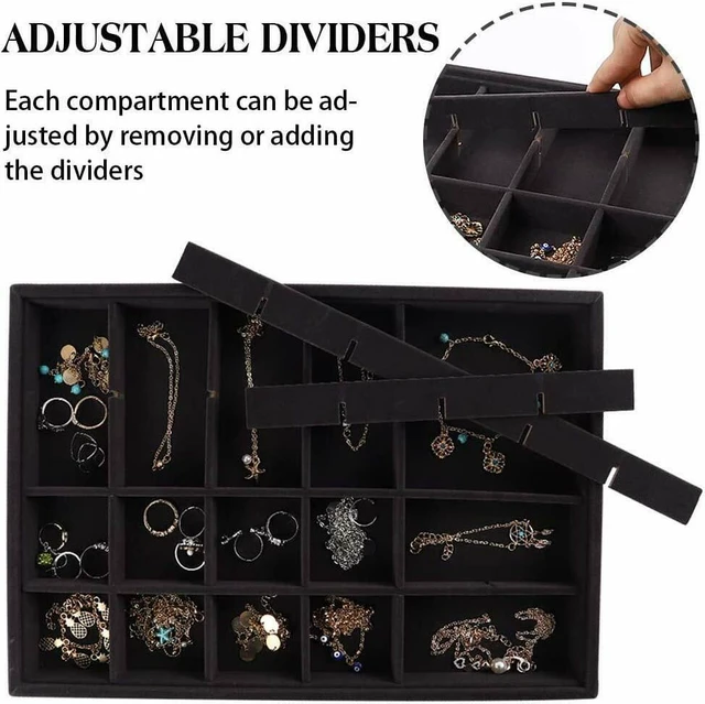 Alt view image 5 of 7 - 4 Pack Stackable Velvet Jewelry Trays Organizer Storage Drawer Display Trays