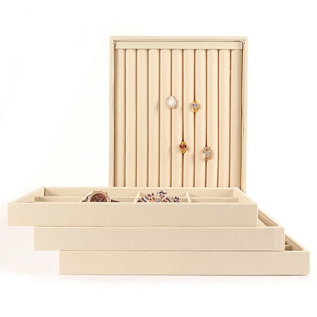 Alt view image 2 of 4 - 4 Pack Stackable Velvet Jewelry Trays Organizer Storage Drawer Display Trays