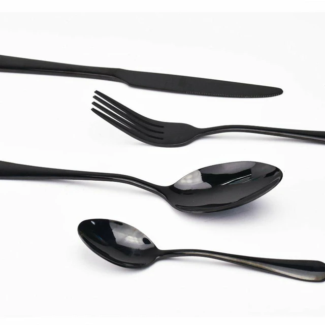 Alt view image 5 of 7 - 4Pcs Flatware Rainbow Dinnerware Stainless Steel Tableware Set Fork Spoon Knife(Black)