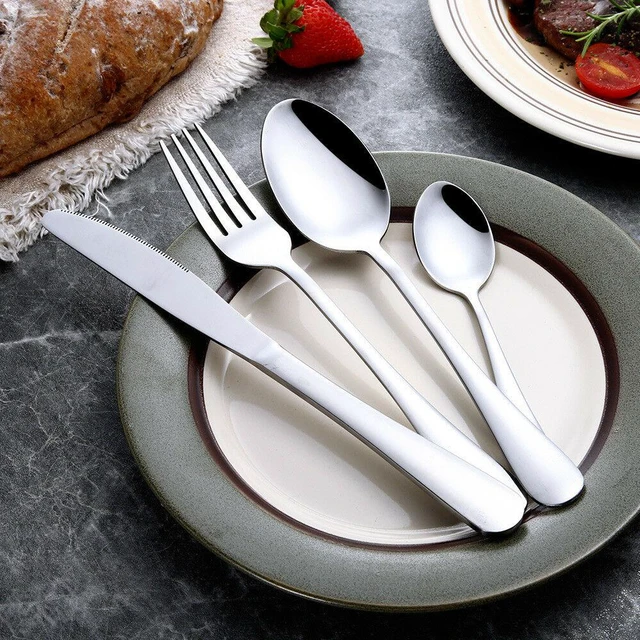 Alt view image 3 of 4 - 4Pcs Flatware Rainbow Dinnerware Stainless Steel Tableware Set Fork Spoon Knife(Silver)