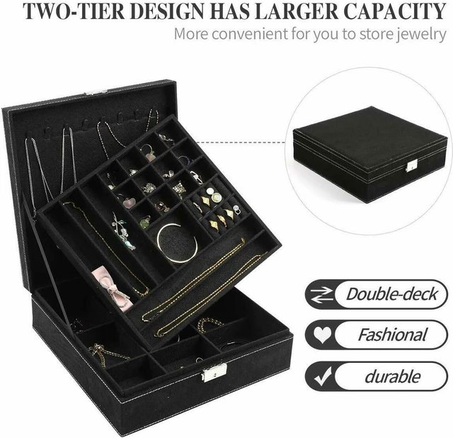 Alt view image 5 of 7 - Two-Layer Lint Large Jewelry Box Organizer Display Storage case with Lock