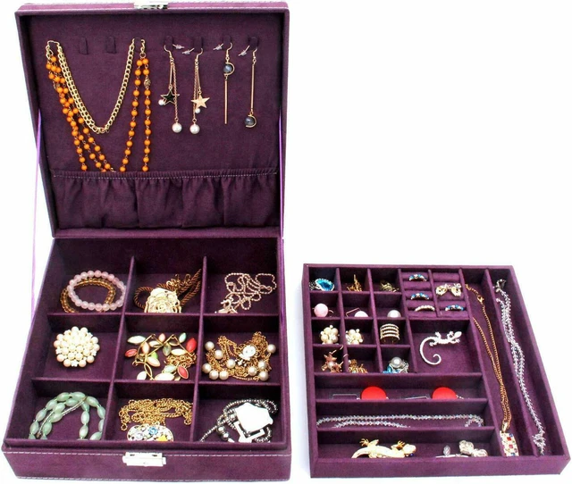 Alt view image 3 of 7 - Two-Layer Lint Large Jewelry Box Organizer Display Storage case with Lock