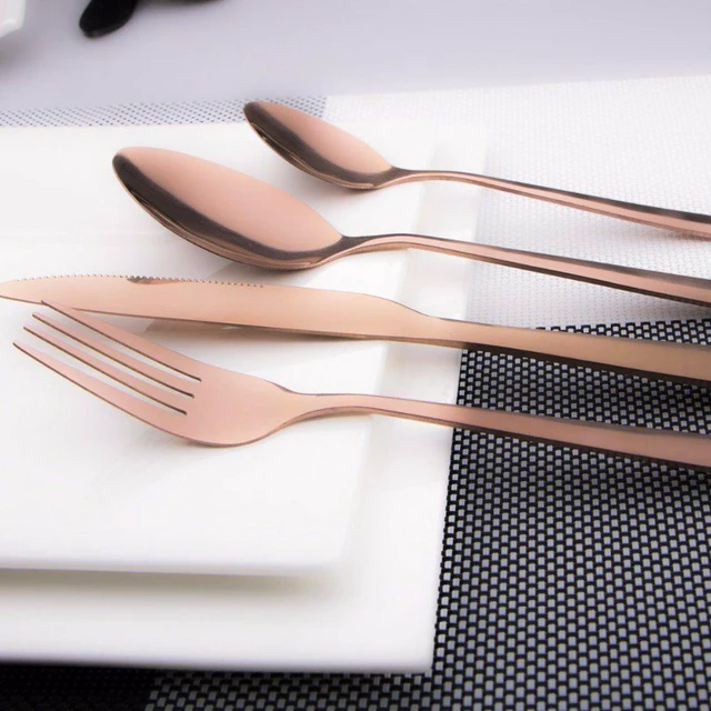 Alt view image 6 of 6 - 4Pcs Flatware Rainbow Dinnerware Stainless Steel Tableware Set Fork Spoon Knife(Rose Gold)