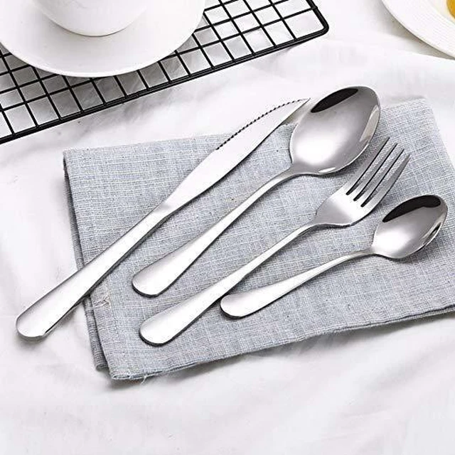 Alt view image 2 of 4 - 4Pcs Flatware Rainbow Dinnerware Stainless Steel Tableware Set Fork Spoon Knife(Silver)