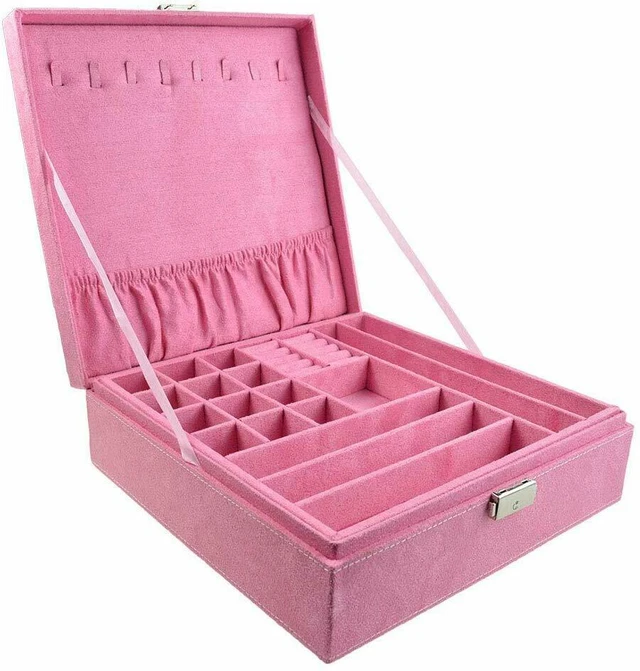 Alt view image 2 of 5 - Two-Layer Lint Large Jewelry Box Organizer Display Storage case with Lock