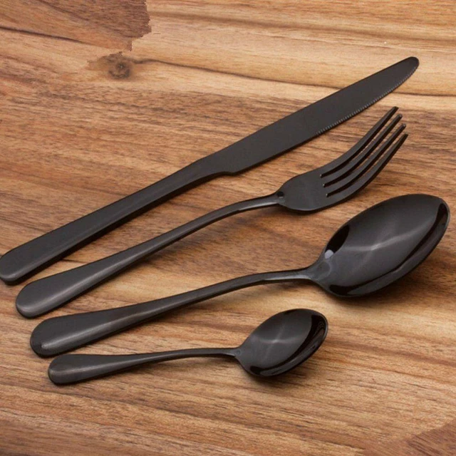 Alt view image 7 of 7 - 4Pcs Flatware Rainbow Dinnerware Stainless Steel Tableware Set Fork Spoon Knife(Black)