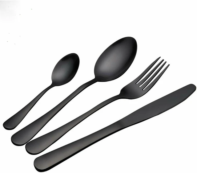 Main image of 4Pcs Flatware Rainbow Dinnerware Stainless Steel Tableware Set Fork Spoon Knife(Black)