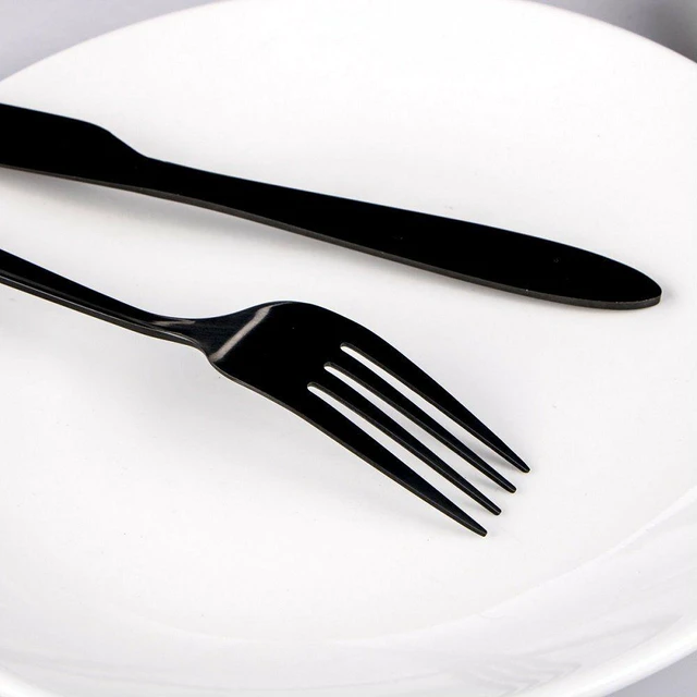 Alt view image 6 of 7 - 4Pcs Flatware Rainbow Dinnerware Stainless Steel Tableware Set Fork Spoon Knife(Black)