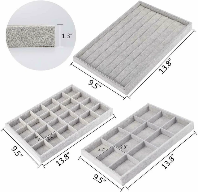 Alt view image 7 of 7 - 4 Pack Stackable Velvet Jewelry Trays Organizer Storage Drawer Display Trays