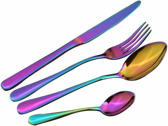 Main image of 4Pcs Flatware Rainbow Dinnerware Stainless Steel Tableware Set Fork Spoon Knife(Rainbow )