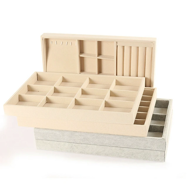 Alt view image 3 of 4 - 4 Pack Stackable Velvet Jewelry Trays Organizer Storage Drawer Display Trays