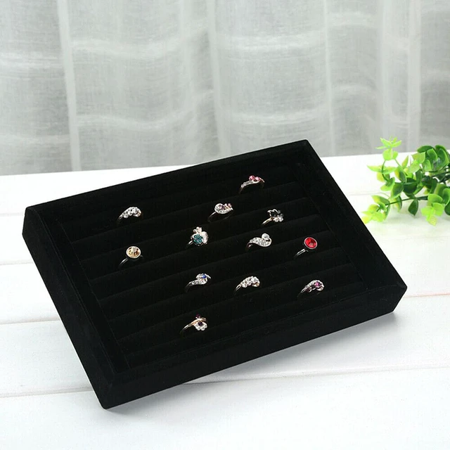Alt view image 3 of 4 - 2 Pack Velvet Jewelry Ring Display Organizer Tray Holder Earring Storage Case purple