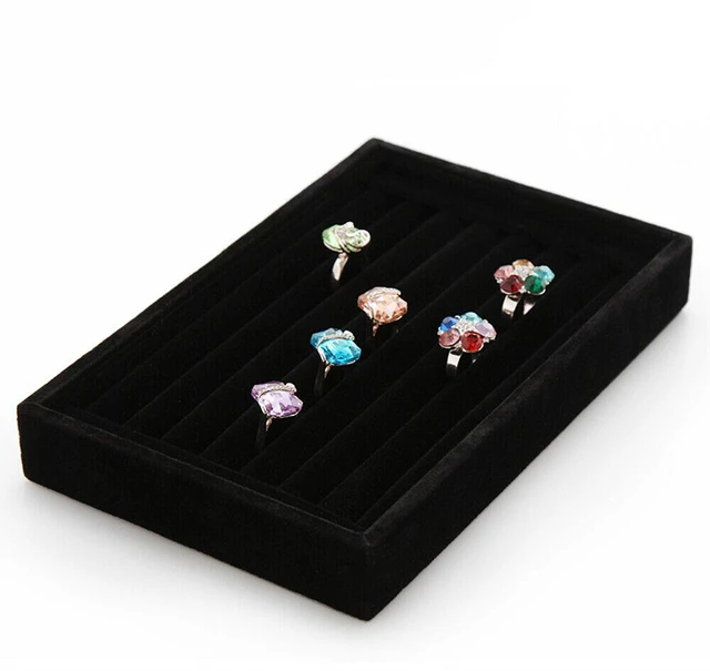 Alt view image 4 of 4 - 2 Pack Velvet Jewelry Ring Display Organizer Tray Holder Earring Storage Case purple
