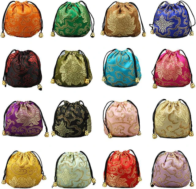 Main image of Silk Brocade Jewelry Pouch Bag Drawstring Coin Purse Gift Bag Value Set( 16 Pouches)