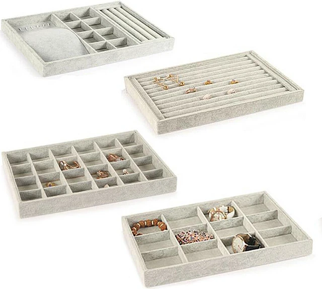 Main image of 4 Pack Stackable Velvet Jewelry Trays Organizer Storage Drawer Display Trays