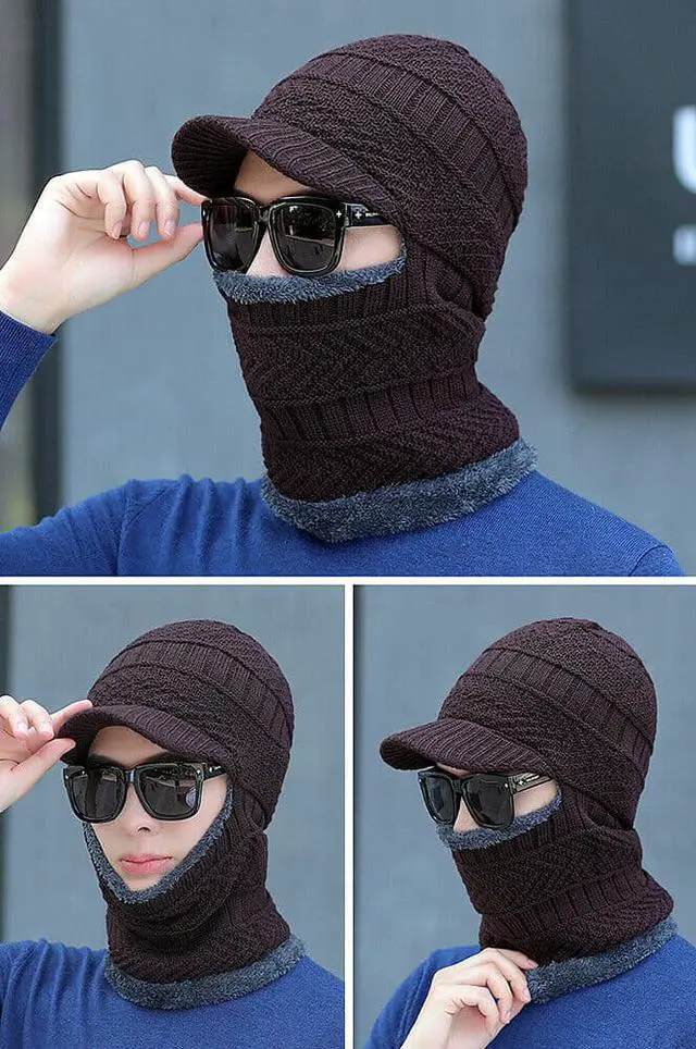 Alt view image 3 of 4 - Balaclava Beanie Motorcycle Cycling Hood Hat Face Mask UV Wind Proof Cover Knit(With Brim)