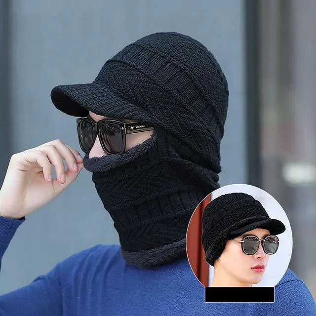 Alt view image 4 of 5 - Balaclava Beanie Motorcycle Cycling Hood Hat Face Mask UV Wind Proof Cover Knit(With Brim)