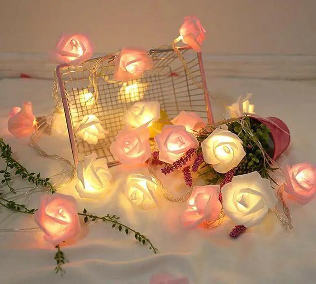 Alt view image 7 of 7 - 9.84 Ft 20 LED Rose Flower Lights String Battery Operated Wedding Home Party