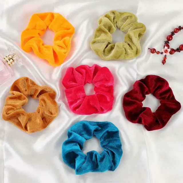 Alt view image 4 of 7 - 30 pcs Hair Scrunchies Gold Velvet Elastics Bands Ties Scrunchy Bands Ties Rope