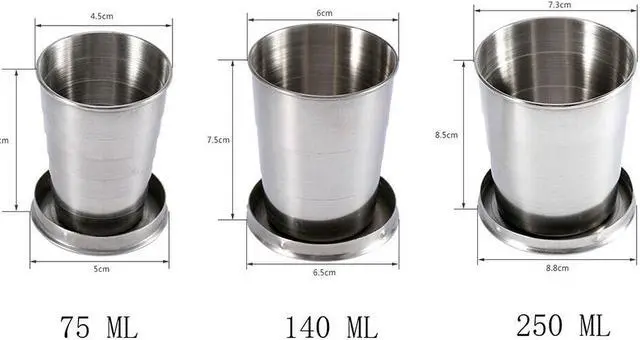 Alt view image 7 of 7 - Stainless Steel Portable Camping Travel Folding Collapsible Cups(S+M+L 1each)