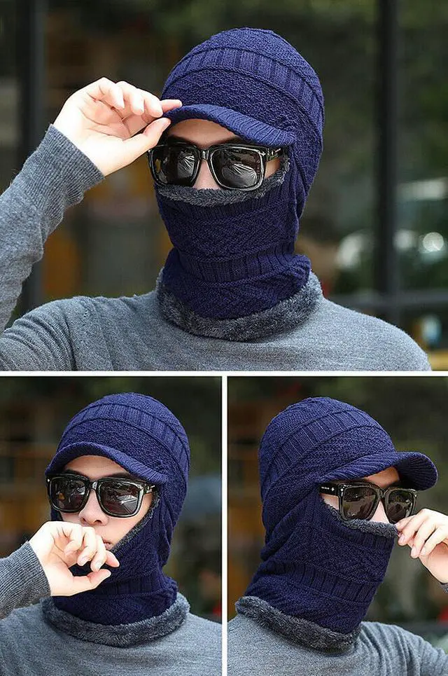 Alt view image 2 of 3 - Balaclava Beanie Motorcycle Cycling Hood Hat Face Mask UV Wind Proof Cover Knit(With Brim)