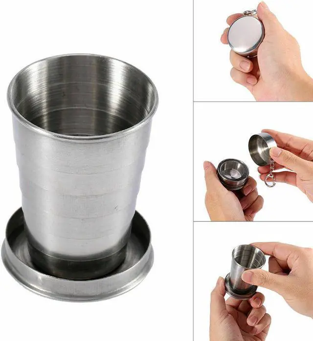 Alt view image 2 of 7 - Stainless Steel Portable Camping Travel Folding Collapsible Cups(S+M+L 1each)