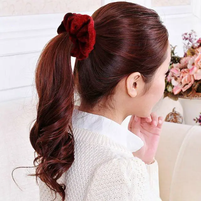 Alt view image 6 of 7 - 30 pcs Hair Scrunchies Gold Velvet Elastics Bands Ties Scrunchy Bands Ties Rope