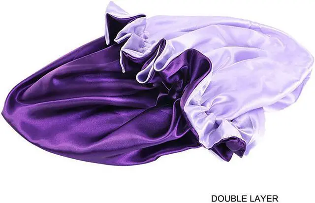Alt view image 3 of 4 - Double-sided Satin Night Sleep Cap Hair Bonnet Hat Head Cover w/ Elastic Band