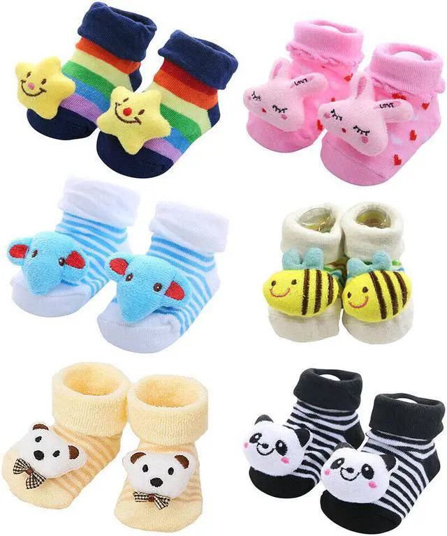 Main image of 6 Pack Wrapables Cute 3D Cartoon Anti-Skid Baby Booties Sock Slipper Shoes