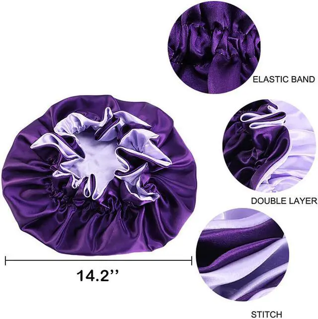 Alt view image 4 of 4 - Double-sided Satin Night Sleep Cap Hair Bonnet Hat Head Cover w/ Elastic Band