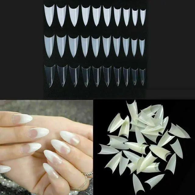 Alt view image 6 of 7 - 1000Pcs Stiletto French False Fake Acrylic Nail Tips Coffin Nails Long