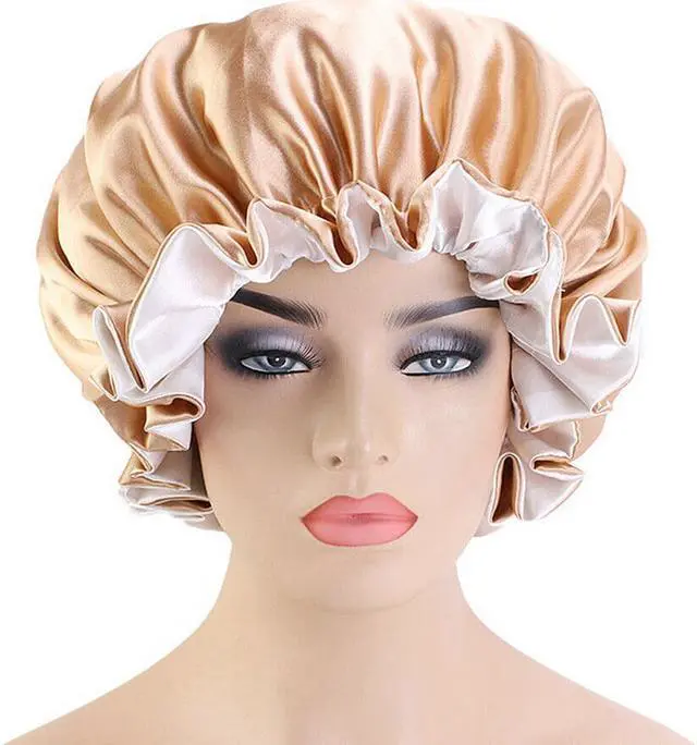Alt view image 2 of 4 - Double-sided Satin Night Sleep Cap Hair Bonnet Hat Head Cover w/ Elastic Band