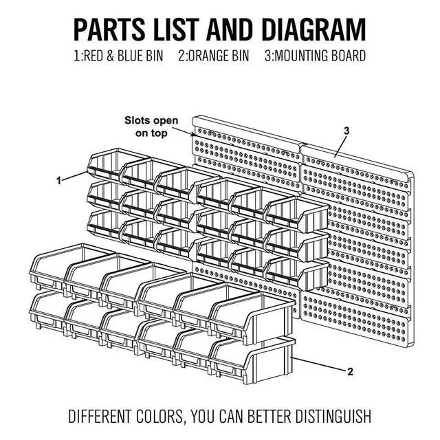 Alt view image 5 of 5 - US Wall Mounted Storage Bins Container 30-Bin Rack Organizer Garage Tools Crafts