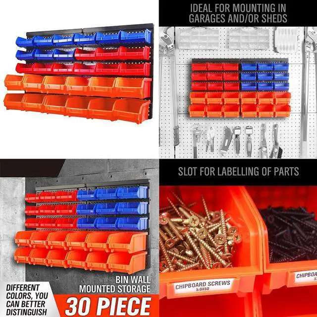 Main image of US Wall Mounted Storage Bins Container 30-Bin Rack Organizer Garage Tools Crafts