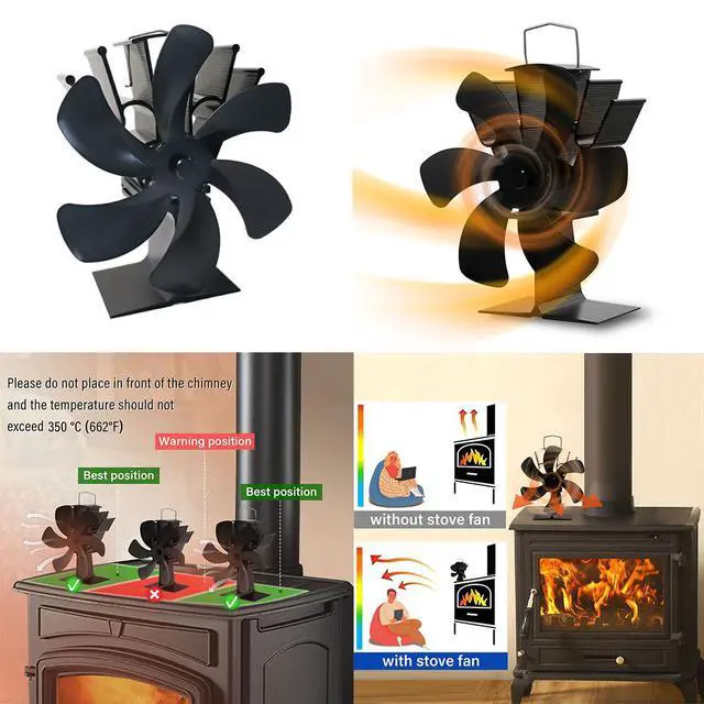 Alt view image 2 of 5 - US 6 Blades Wood Stove Fan Heat Powered Eco Fireplace Fan Log Burner Fuel Saving
