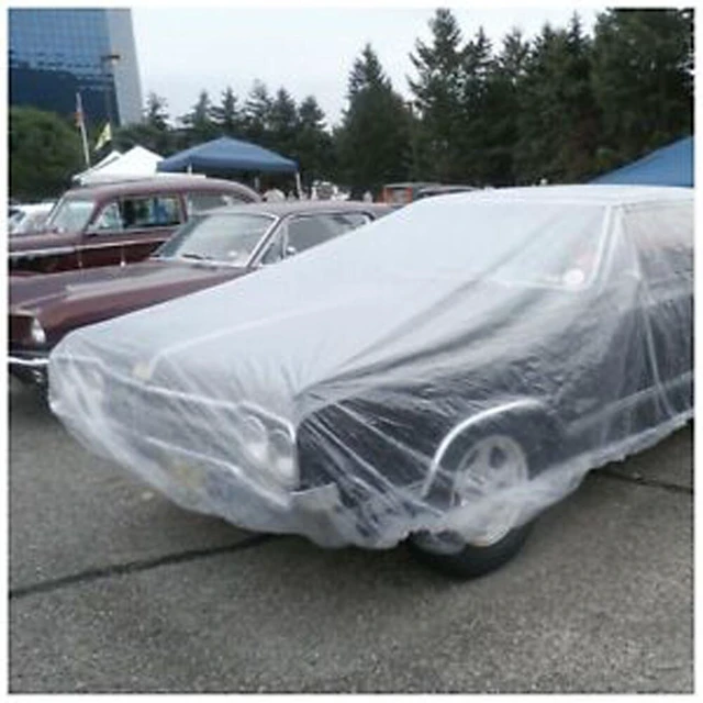 Alt view image 5 of 5 - US 5Pc Clear Plastic Car Cover Dust Rain Elastic Band Disposable Auto Protect