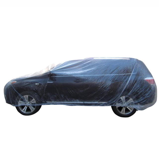 Alt view image 3 of 5 - US 5Pc Clear Plastic Car Cover Dust Rain Elastic Band Disposable Auto Protect
