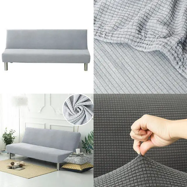 Alt view image 4 of 5 - US Stretch Solid Color Futon Slipcover Full Or Queen Size Armless Sofa Bed Cover White