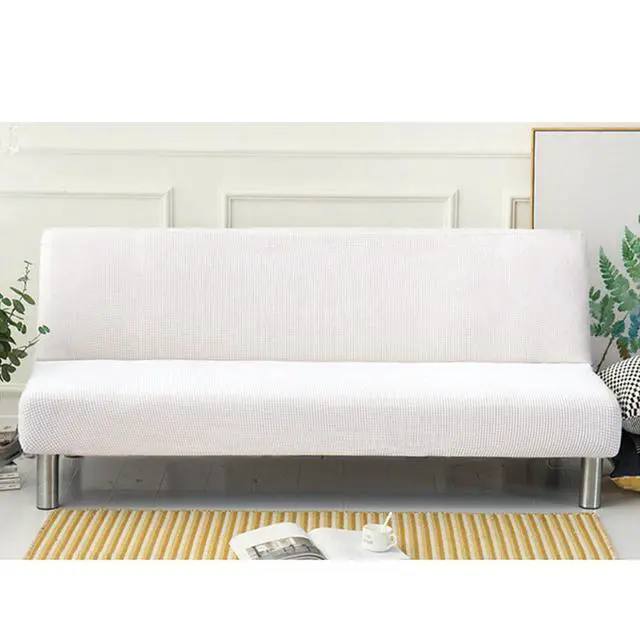 Alt view image 5 of 5 - US Stretch Solid Color Futon Slipcover Full Or Queen Size Armless Sofa Bed Cover White